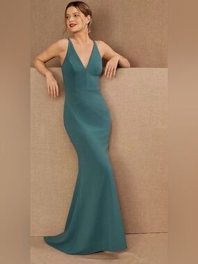 bhldn dylan satin charmeuse dress BHLDN Dylan One-Shoulder Satin Side-Slit Gown